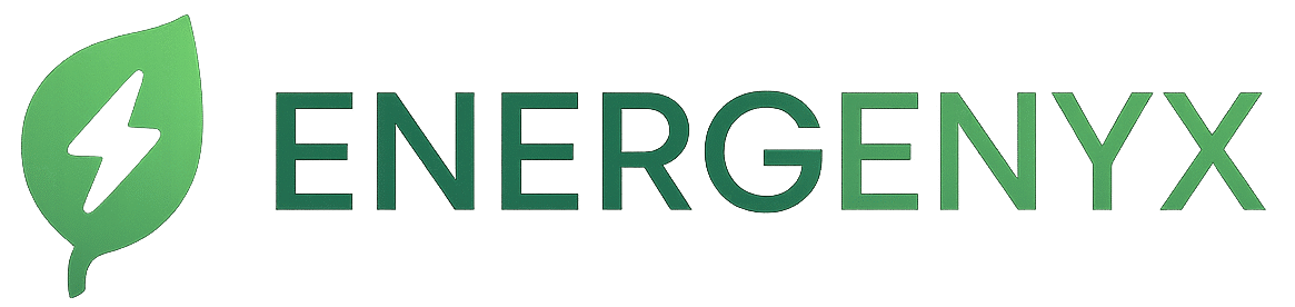 Energenyx logo with green leaf and lightning bolt symbol representing eco-friendly and renewable energy solutions