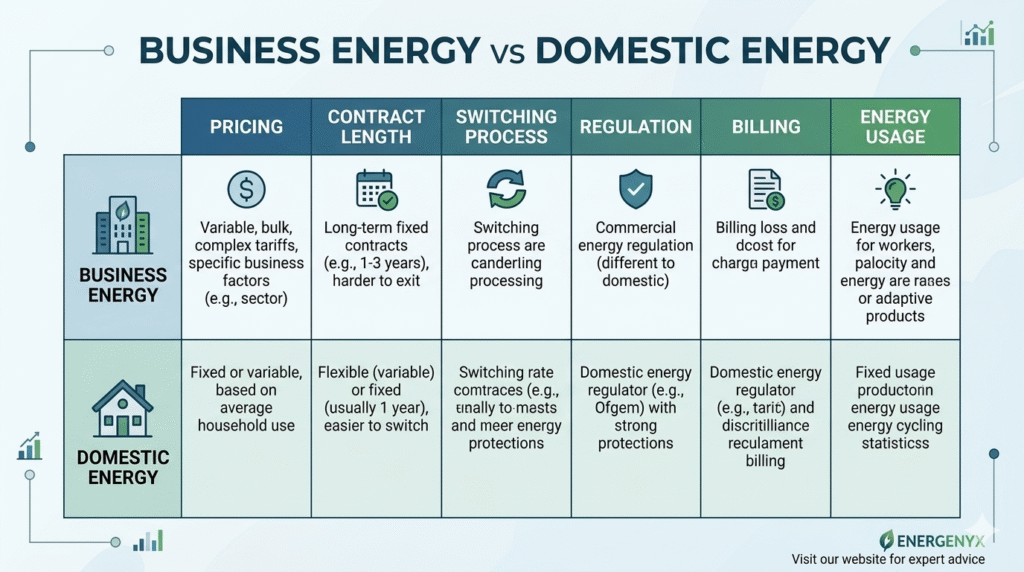 Infographic explaining the differences between business energy and domestic energy