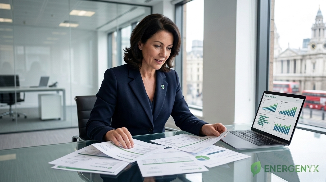 Business owner comparing business energy and domestic energy costs in the UK