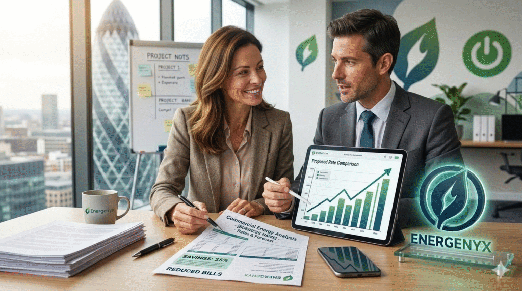 Small business reducing electricity and gas costs through energy comparison