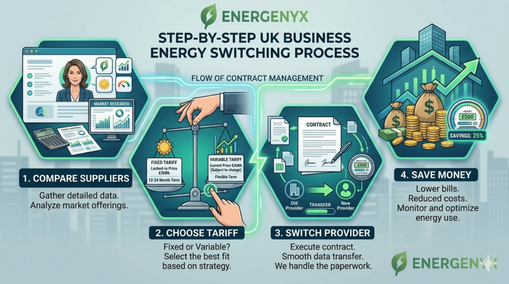 Step-by-step process for switching business energy suppliers in the UK