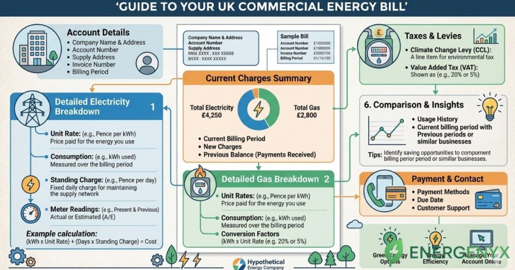 Breakdown of a UK business energy bill