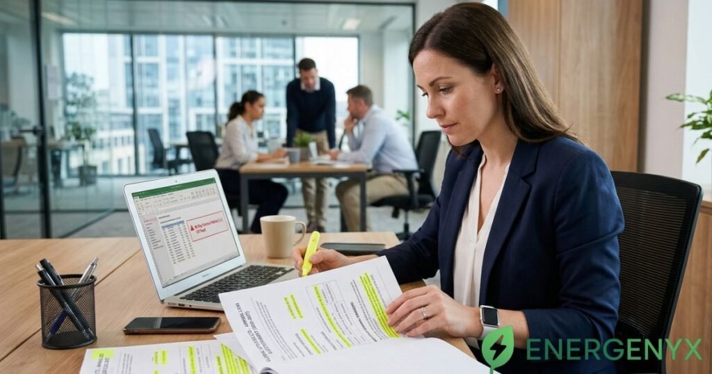 Business owner reviewing commercial energy contracts.