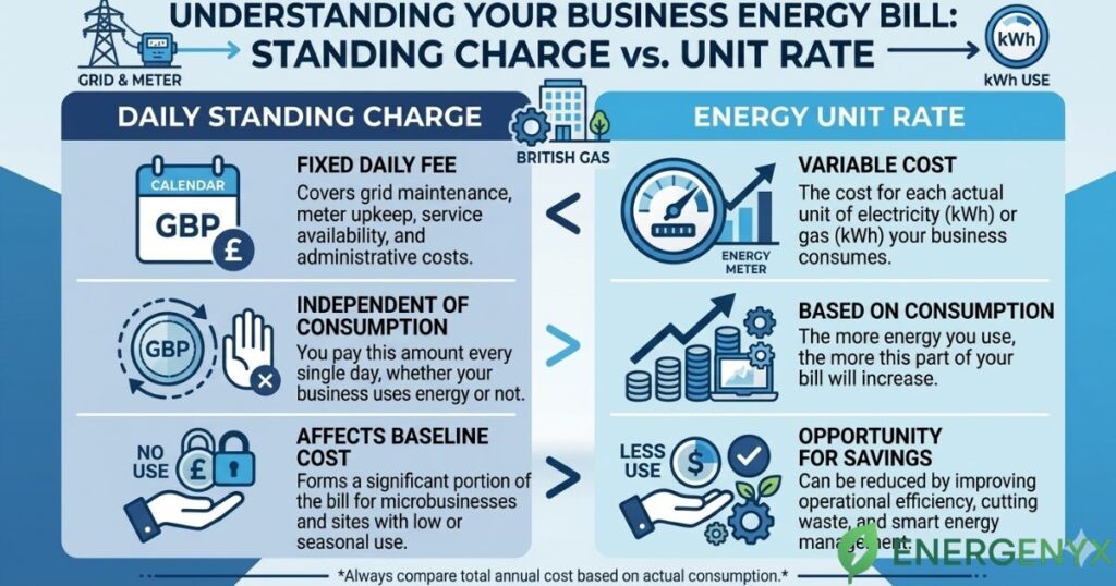Business energy infrastructure supported by standing charges
