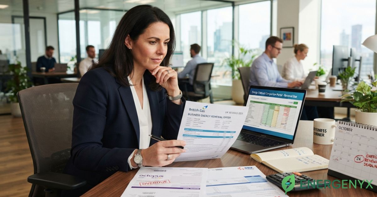 Business owner reviewing a business energy contract before renewal