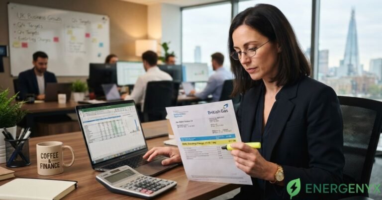 Business owner reviewing business energy standing charges