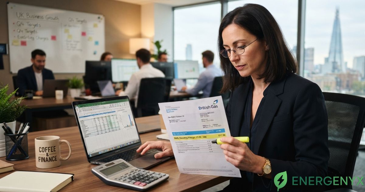 Business owner reviewing business energy standing charges