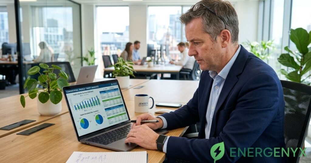Business owner comparing fixed and variable energy tariffs.