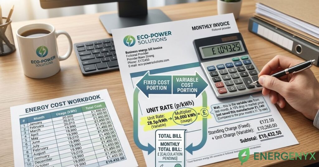 Business energy bill calculation using unit rates
