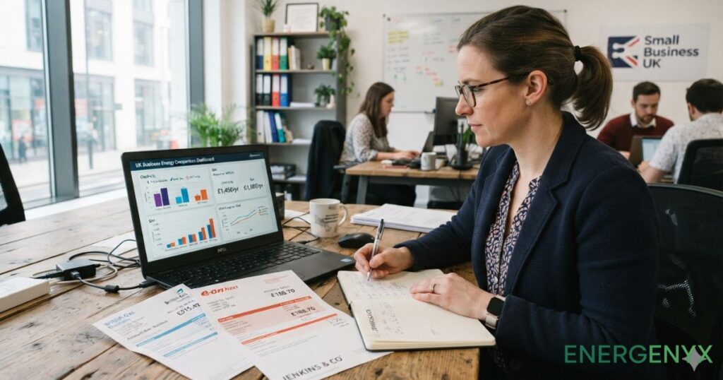 Business owner comparing energy bills before switching suppliers
