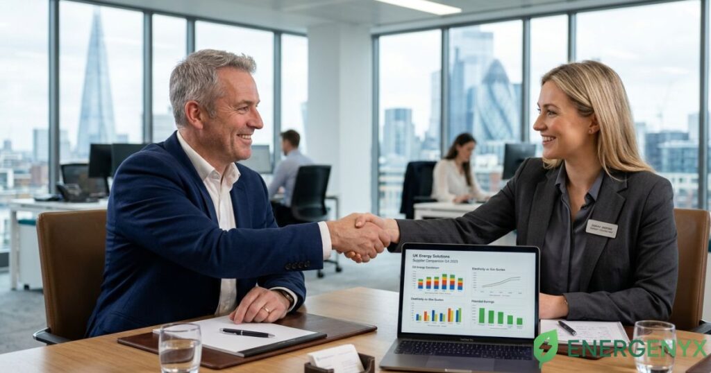 Business owner choosing a business energy broker.