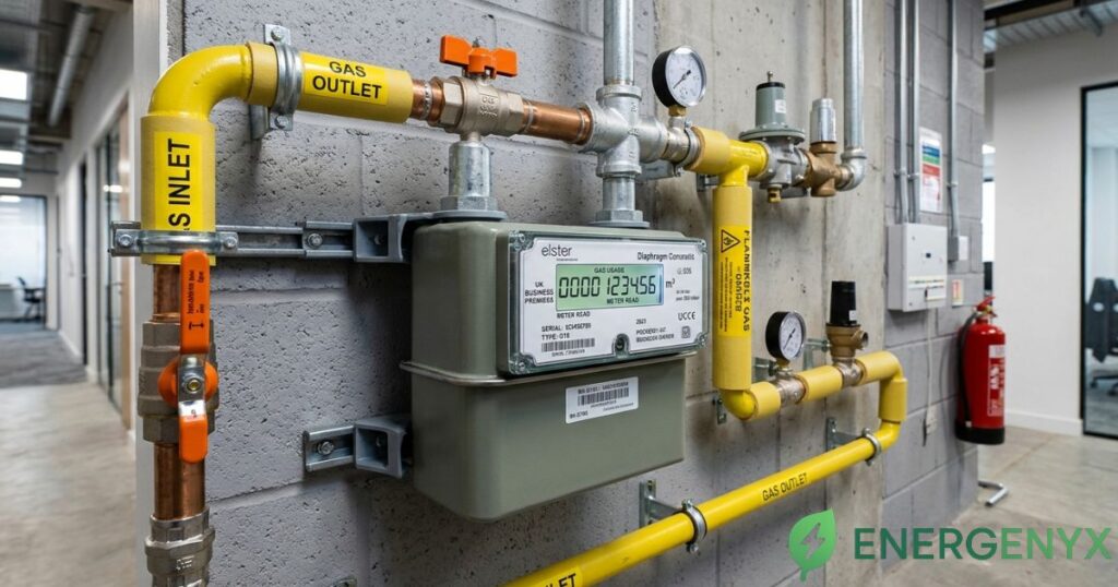 Commercial gas meter measuring business gas consumption.