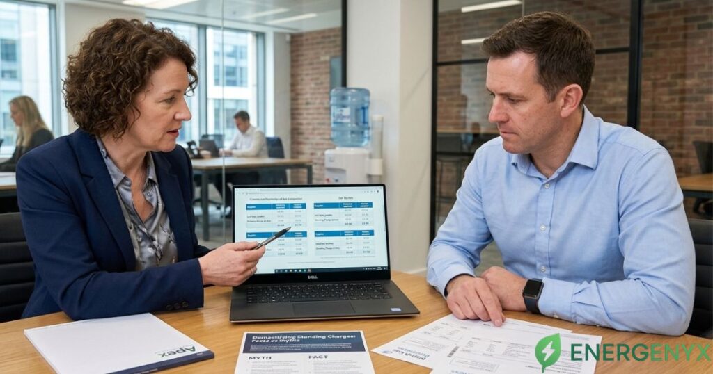 Business owner comparing commercial energy quotes
