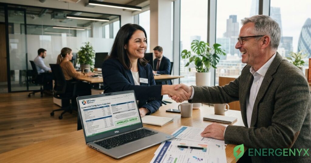 Business owner comparing commercial energy quotes