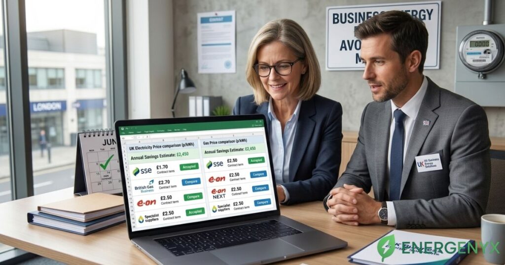 Business owner comparing business energy renewal quotes