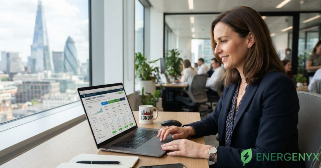 Business owner comparing business energy suppliers
