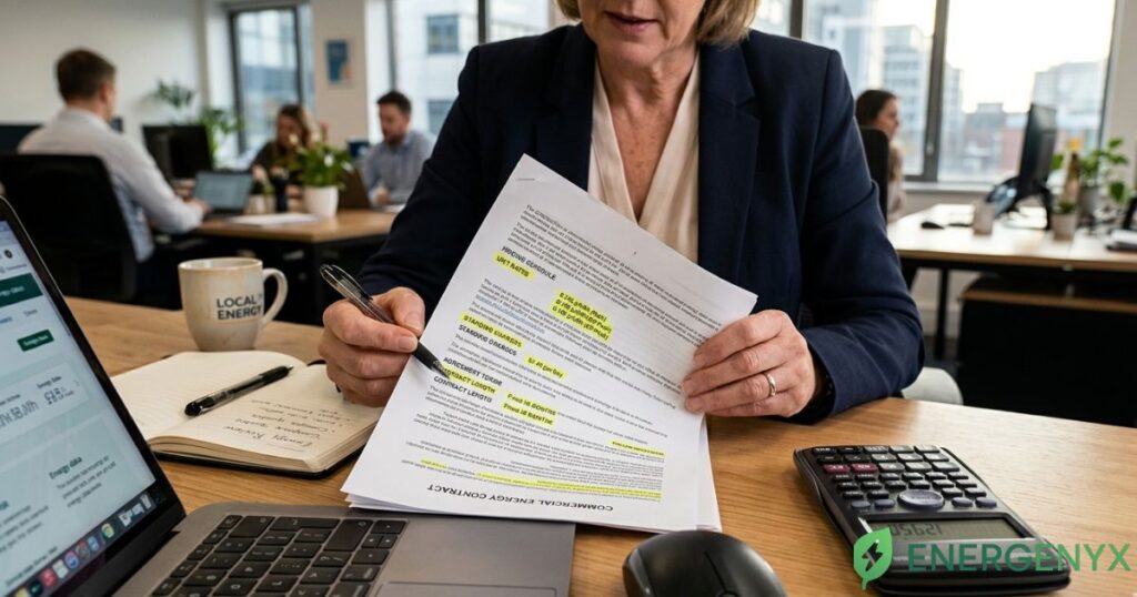 Business owner comparing commercial energy suppliers.