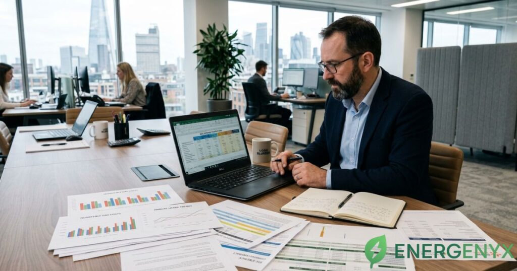 Business owner comparing commercial gas suppliers.