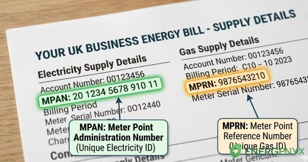 Finding MPAN and MPRN on a business energy bill