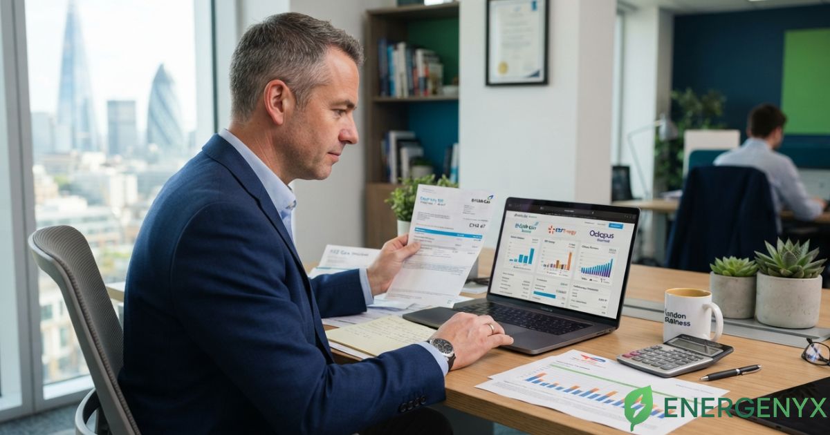 Business owner reviewing electricity and gas costs