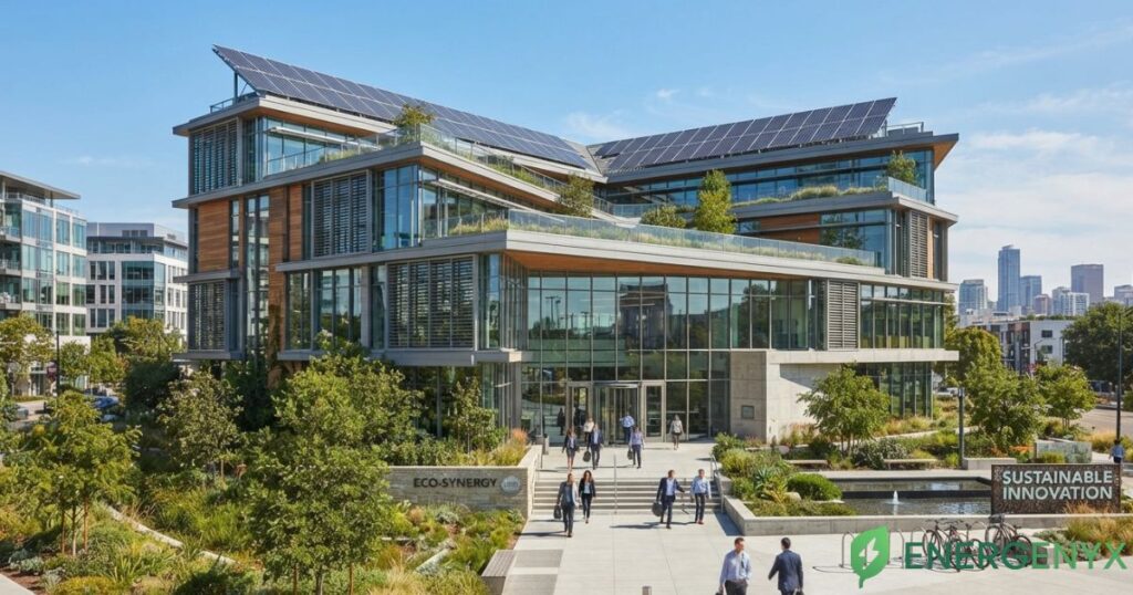 Commercial building with solar panels