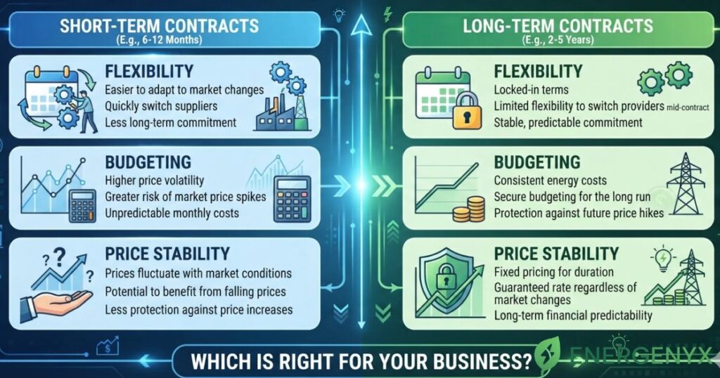 Short-term vs long-term business energy contracts