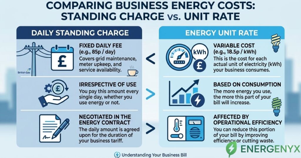 Standing charge compared with a business energy unit rate