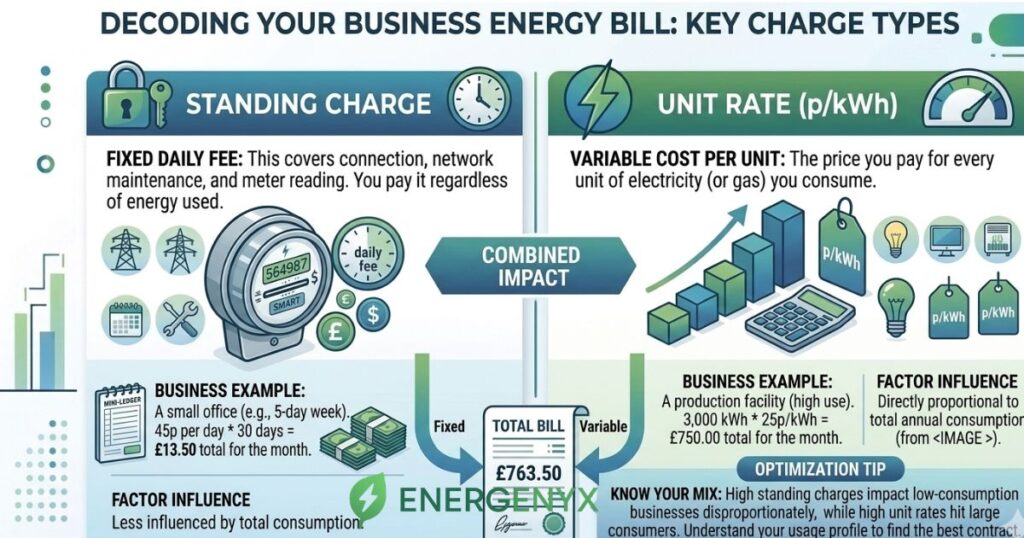 Standing charge compared with business energy unit rate