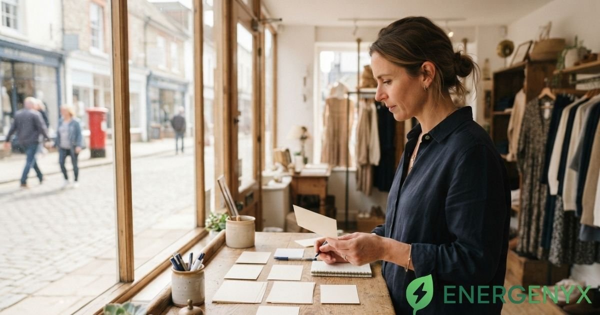 Small business owner comparing business electricity suppliers