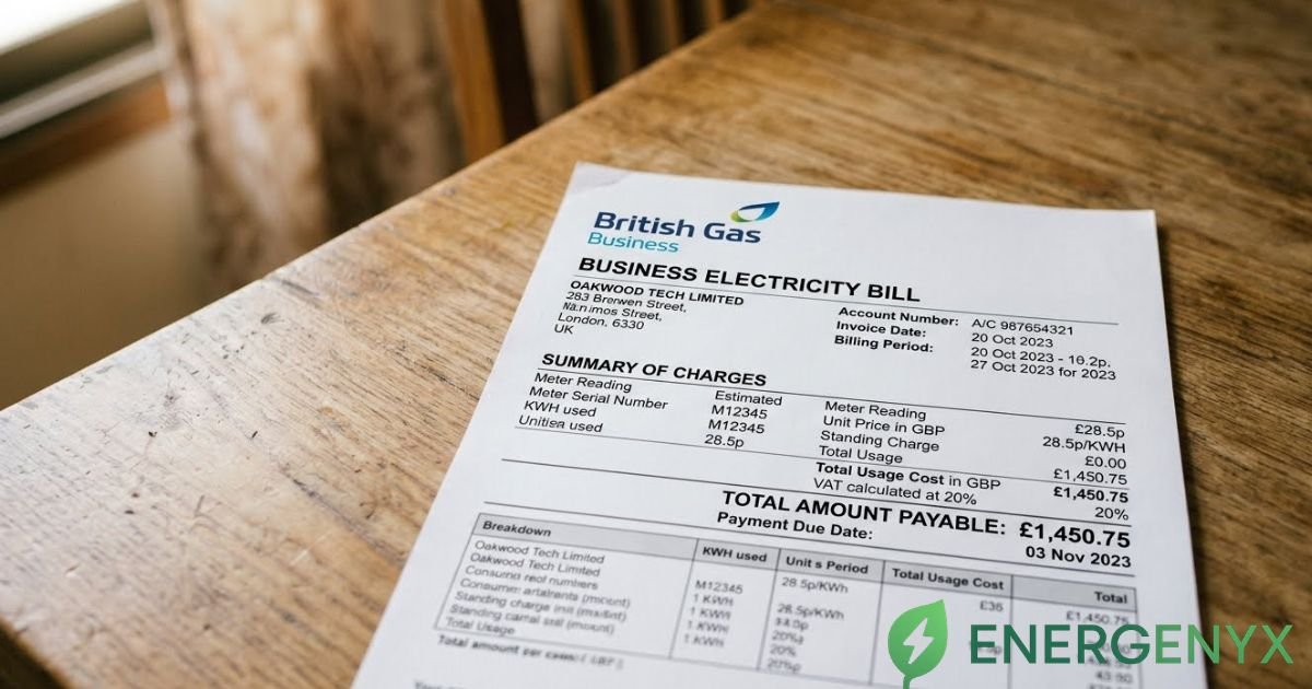 Business electricity bill showing commercial electricity usage and charges