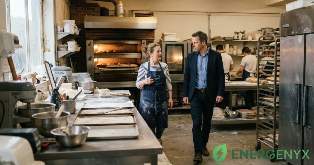 Business electricity broker discussing energy options with a commercial customer
