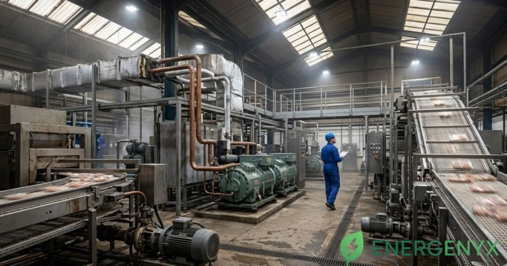 Industrial machinery and electrical equipment operating inside a commercial facility