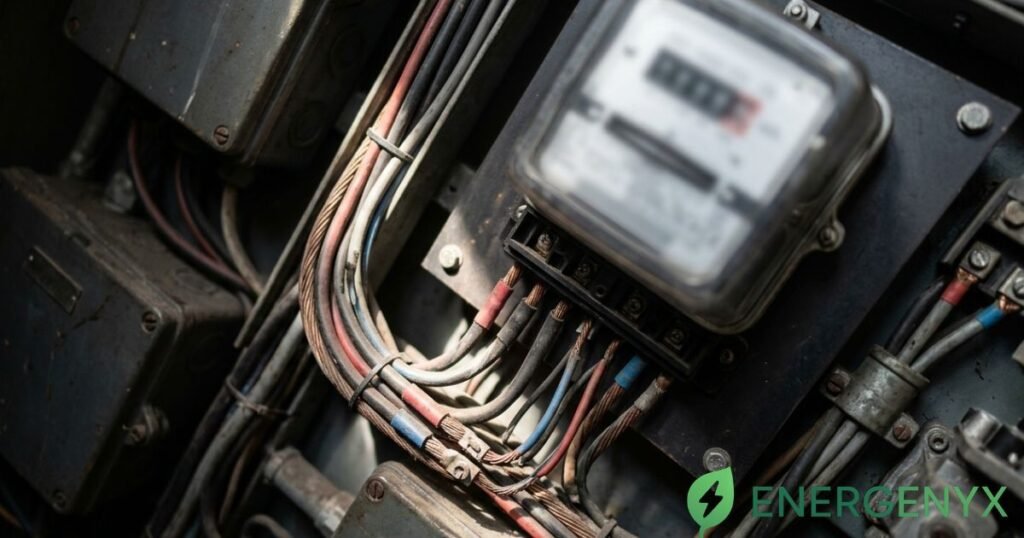 Commercial electricity meter and energy monitoring equipment measuring electricity usage