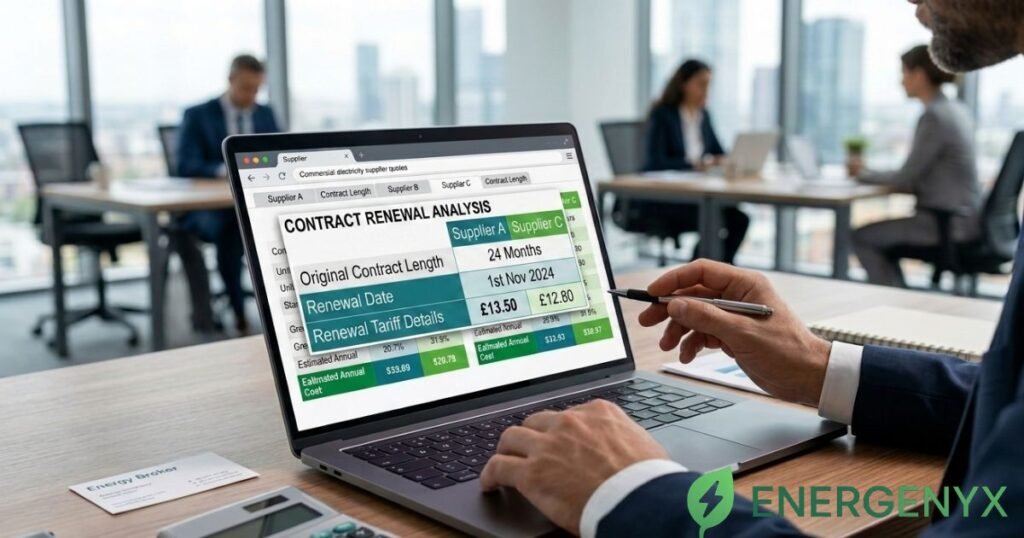 Business owner reviewing a commercial electricity contract.