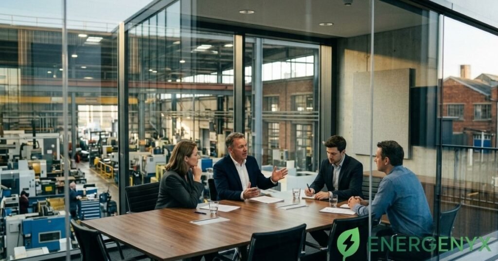 Business professionals negotiating a commercial electricity contract