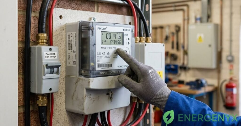 Commercial electricity meter reading at a business premises