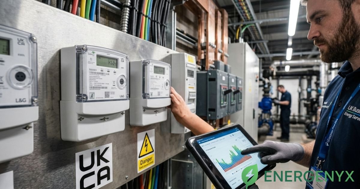 Electricity meter installed at a UK commercial property