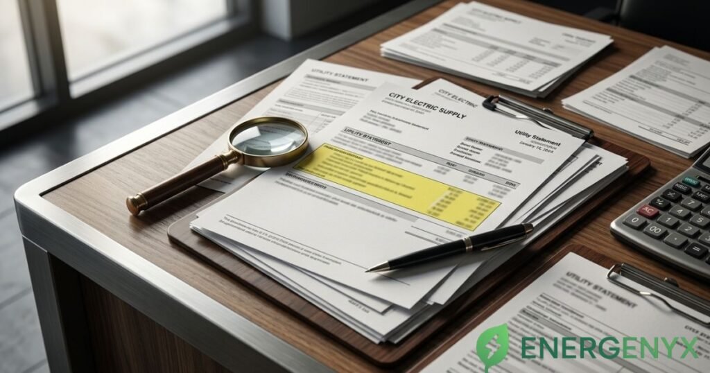 Commercial electricity documents showing supply information and meter details
