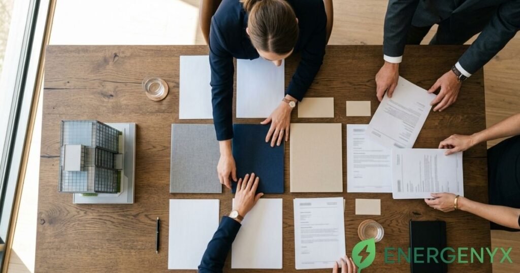 Business energy consultant comparing electricity supplier options