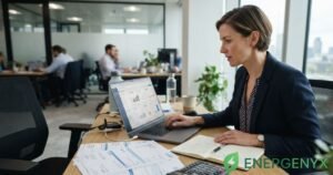 Business owner comparing UK business electricity suppliers.
