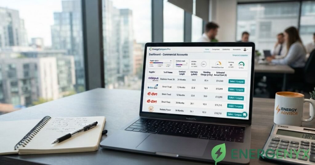 Commercial energy procurement comparison dashboard.