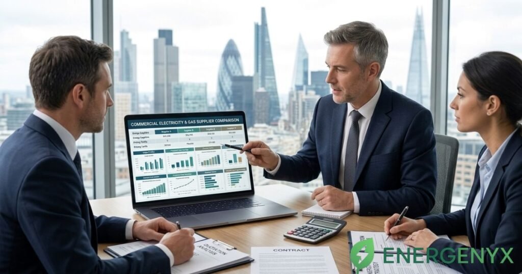 Energy consultant discussing a business energy procurement strategy.