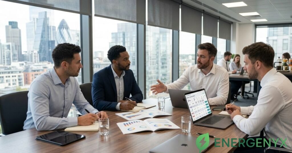 Business team planning an energy procurement strategy.