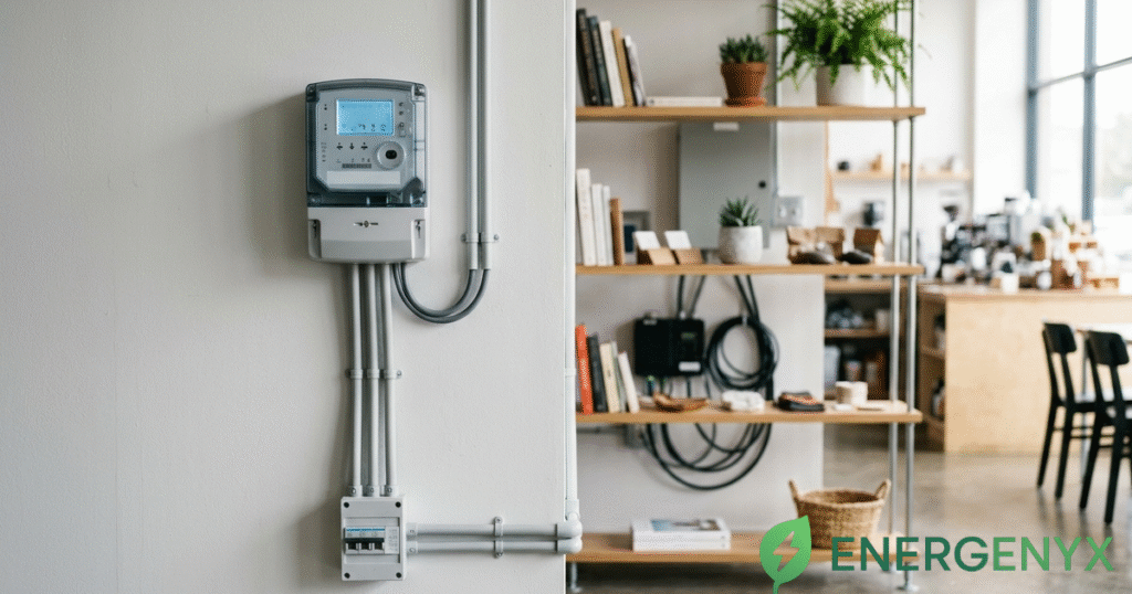 Smart electricity meter installed at a commercial business premises