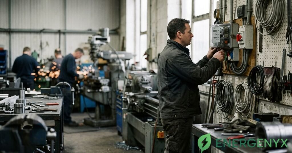 Business owner checking electricity consumption and energy charges
