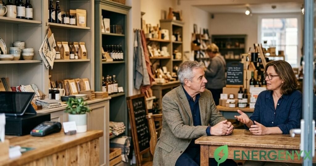 Business owner meeting an energy consultant about electricity services