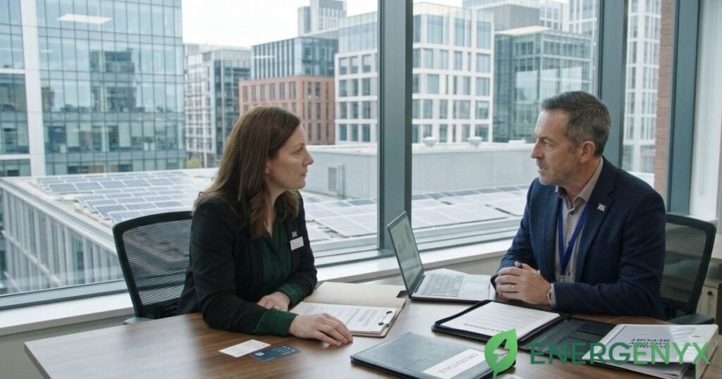 Business owner meeting a commercial energy consultant.