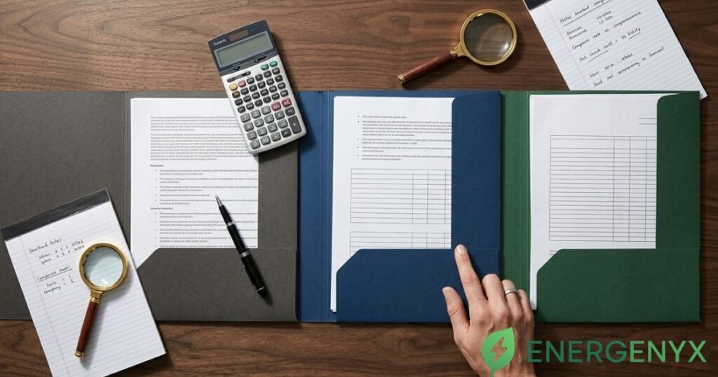 Business energy contract documents being compared side by side