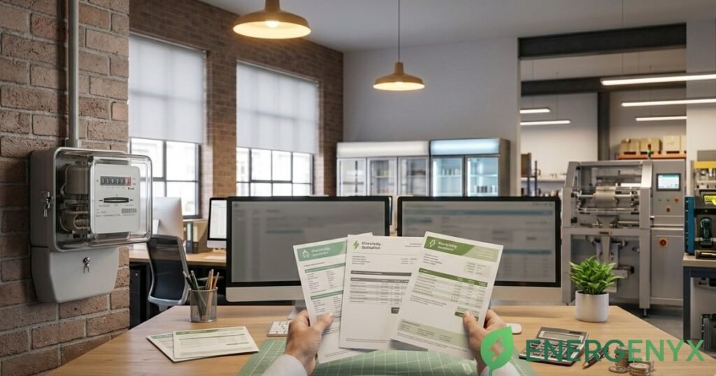 Business owner comparing commercial electricity rates and energy costs