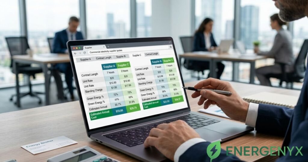Comparing commercial electricity supplier quotes.